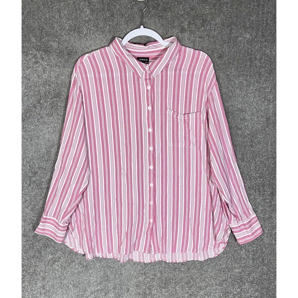 Torrid Striped Rayon Slub Drop Shoulder Button Up Top Shirt Womens Size 1X Pink - Picture 1 of 8